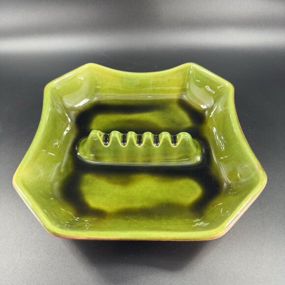 Vintage Sequoia Ware Ashtray Dish Green Brown USA Pottery Dish Plate Ceramic VTG - Picture 9 of 12